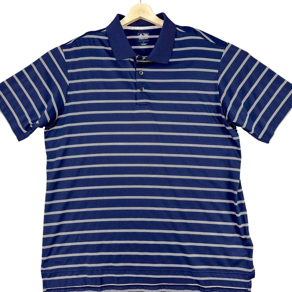 Adidas Golf Polo Shirt Mens Large Blue‎ Stripe ClimaCool Stretch Performance Top